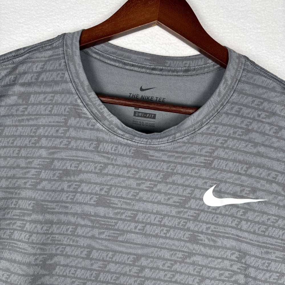 Nike Mens XL Dri-FIT All Over Logo Print Grey Training T-Shirt BV7940-056
